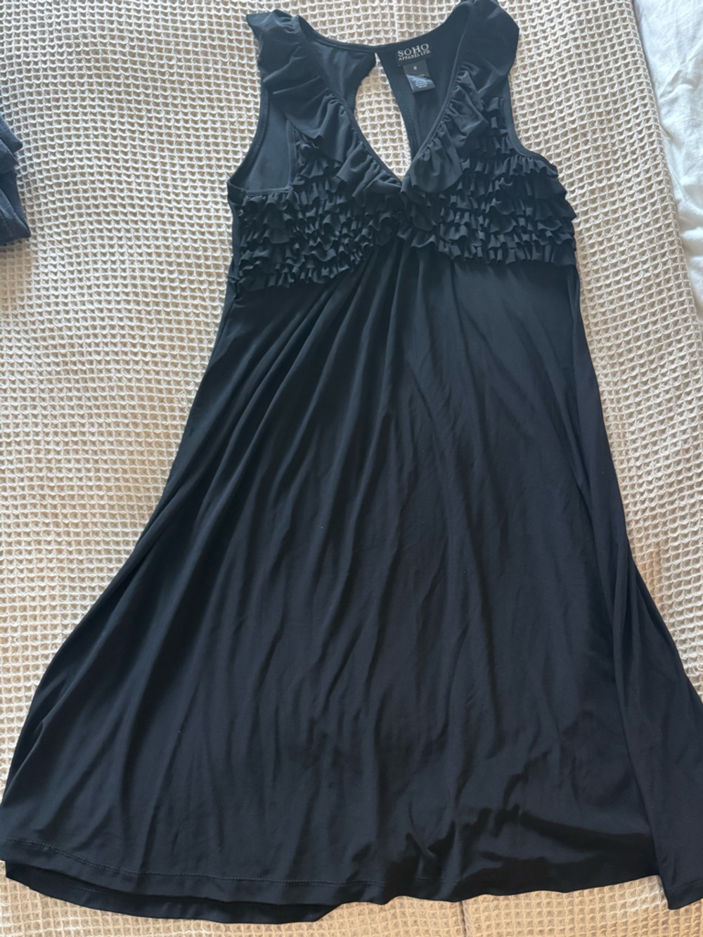 Soho Apparel Black Ruffle V-Neck Midi Dress